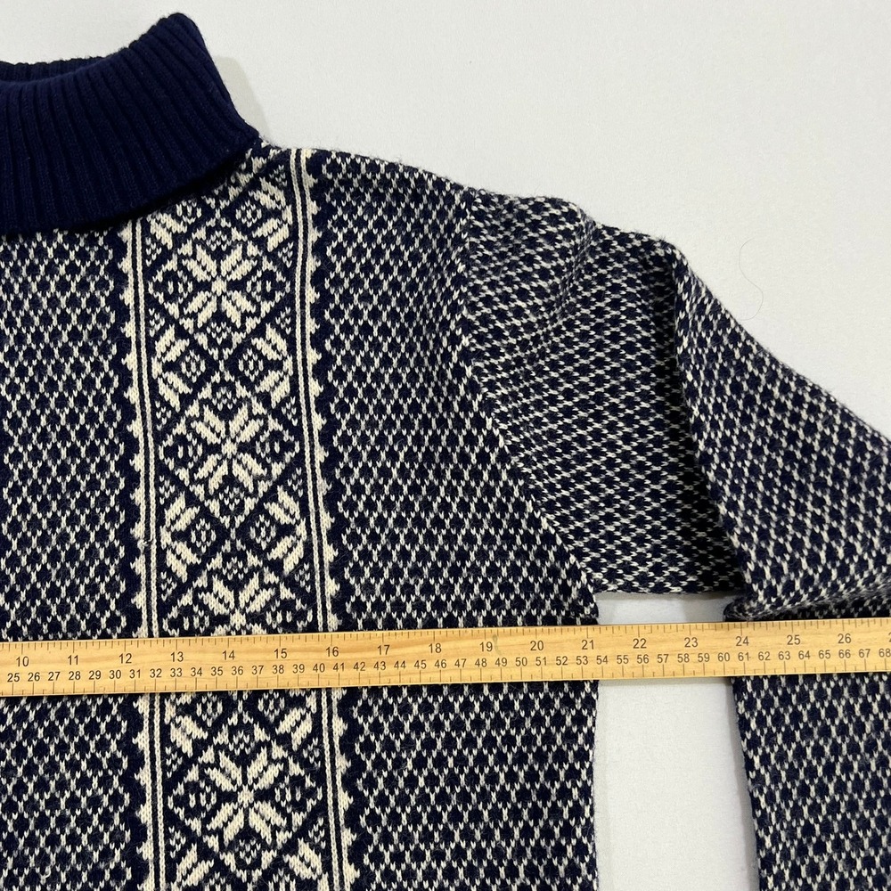 Vtg Alps Knitmeister Fair Isle Sweater Mens L Navy White Snowflake Turtleneck - Picture 5 of 10
